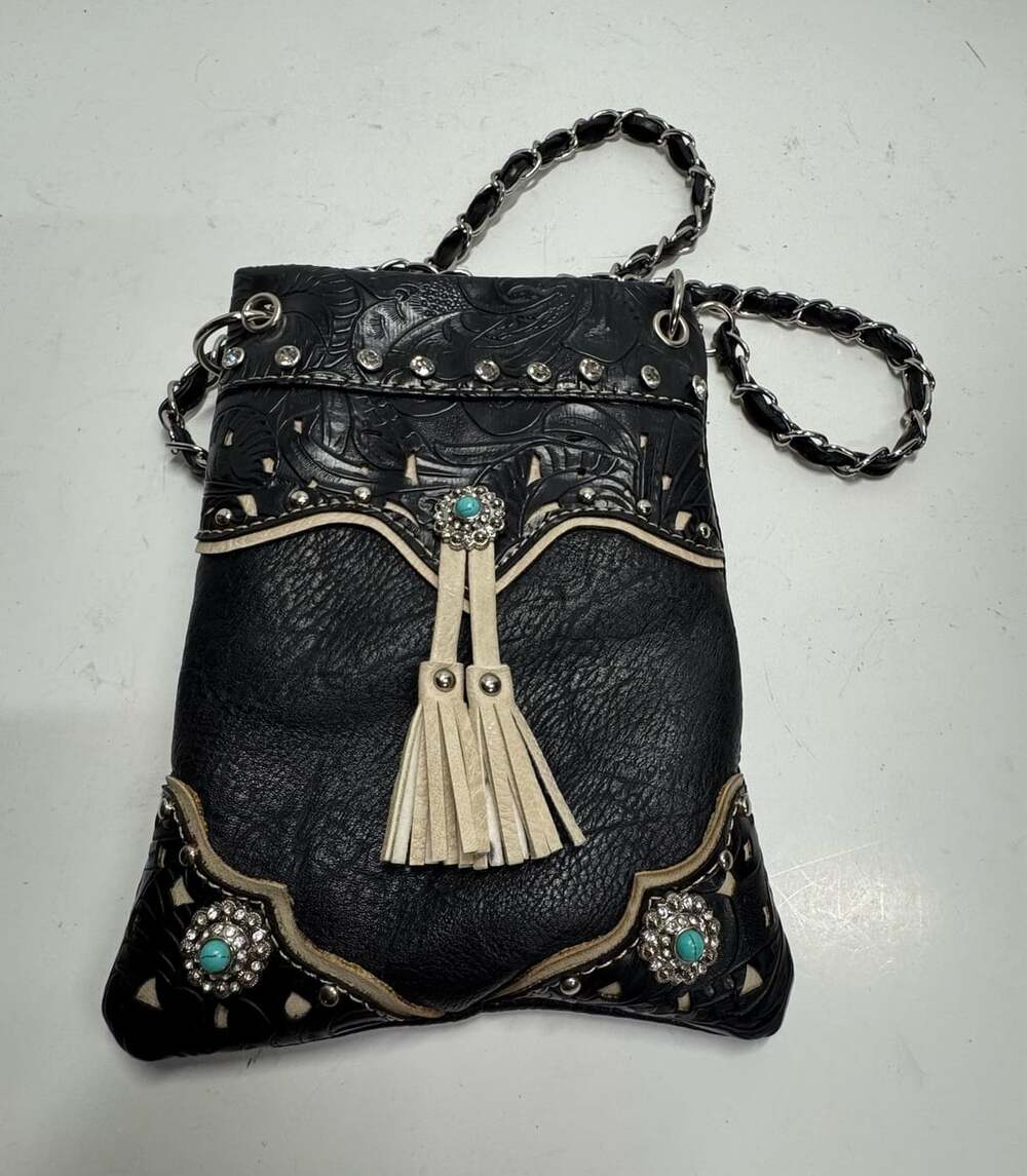 Western Turquoise Stone Concho Tassel Crossbody Purse